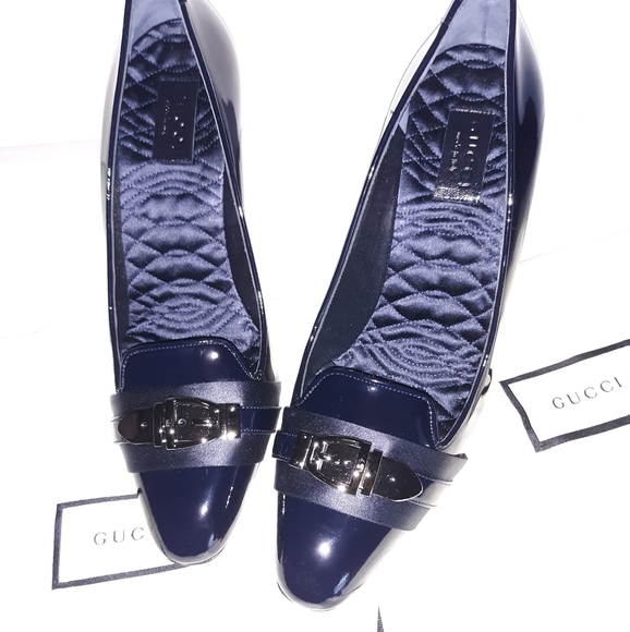 Gucci Shoes - Gucci Navy Pantent Slip on Pumps - Brand New